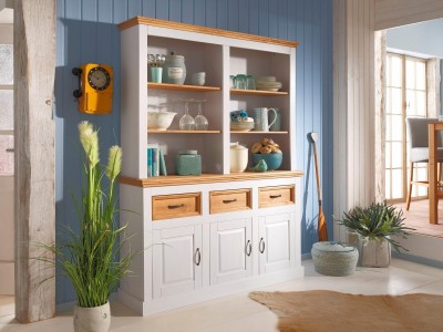 Balcão com oratória de madeira Branco lavado e cera | Coleção England